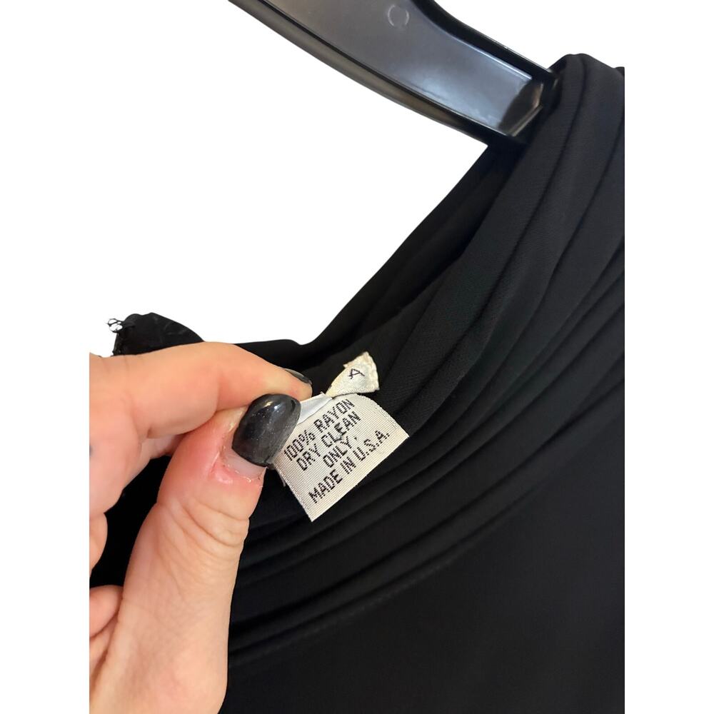 Zelda Black Draped Sheath Dress Women's 2 Made USA Cocktail Evening Elegant - Picture 4 of 6